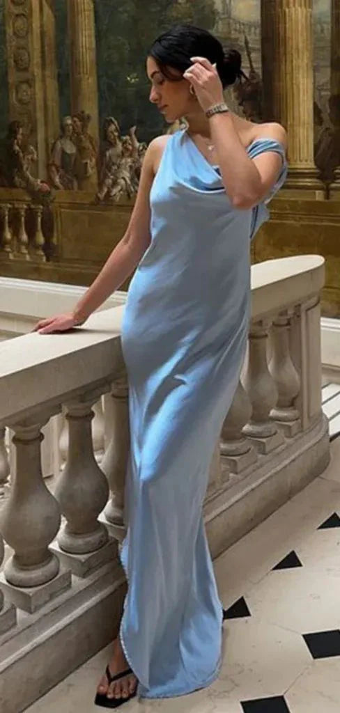 Robe de soirée Weitese, asymétrique, sans manches, style sirène, en satin, dos nu, robe de bal